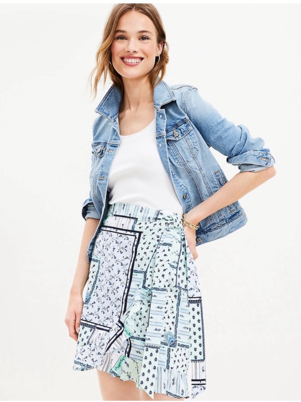NWOT LOFT Floral Patchwork Wrap Skirt- size 2